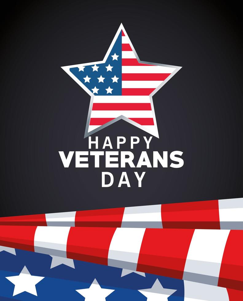 glücklicher Veteranentag, der mit USA-Flagge im schwarzen Sternhintergrund beschriftet vektor