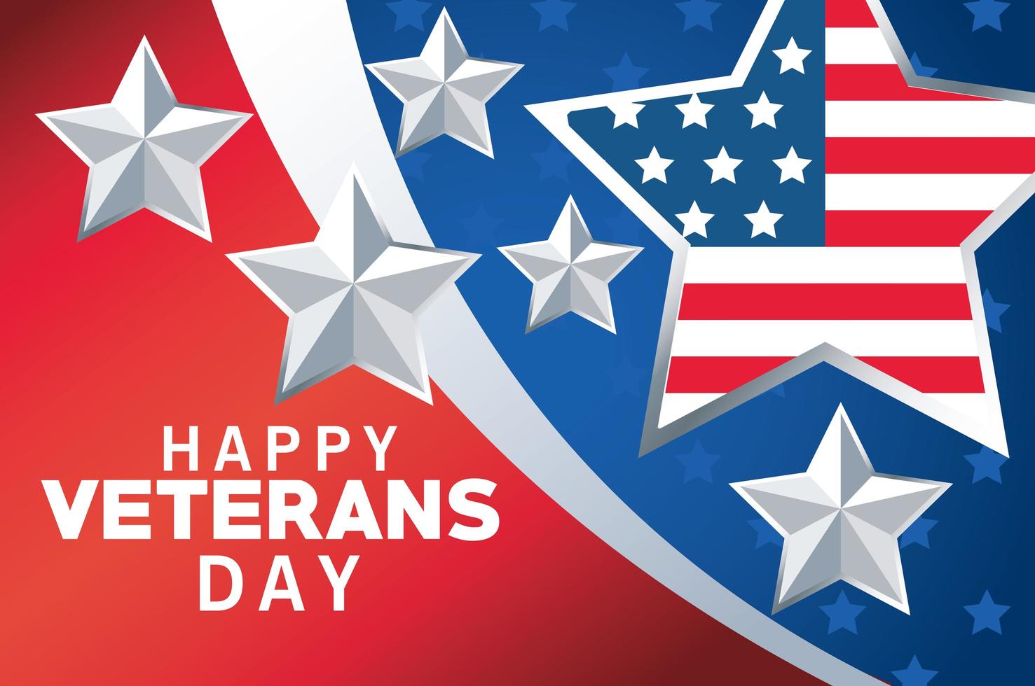 glad veterans dag bokstäver med usa flagga i stjärna och färger bakgrund vektor
