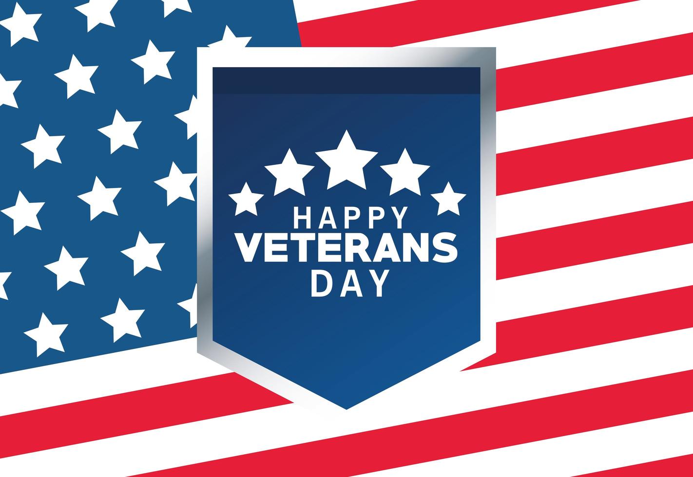 Happy Veterans Day Schriftzug mit USA-Flagge in Schild und Hintergrund vektor