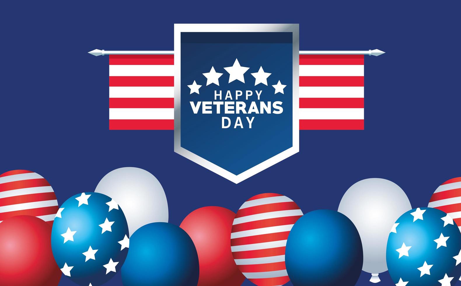 Happy Veterans Day Schriftzug mit USA Flagge in Schild und Luftballons Helium vektor