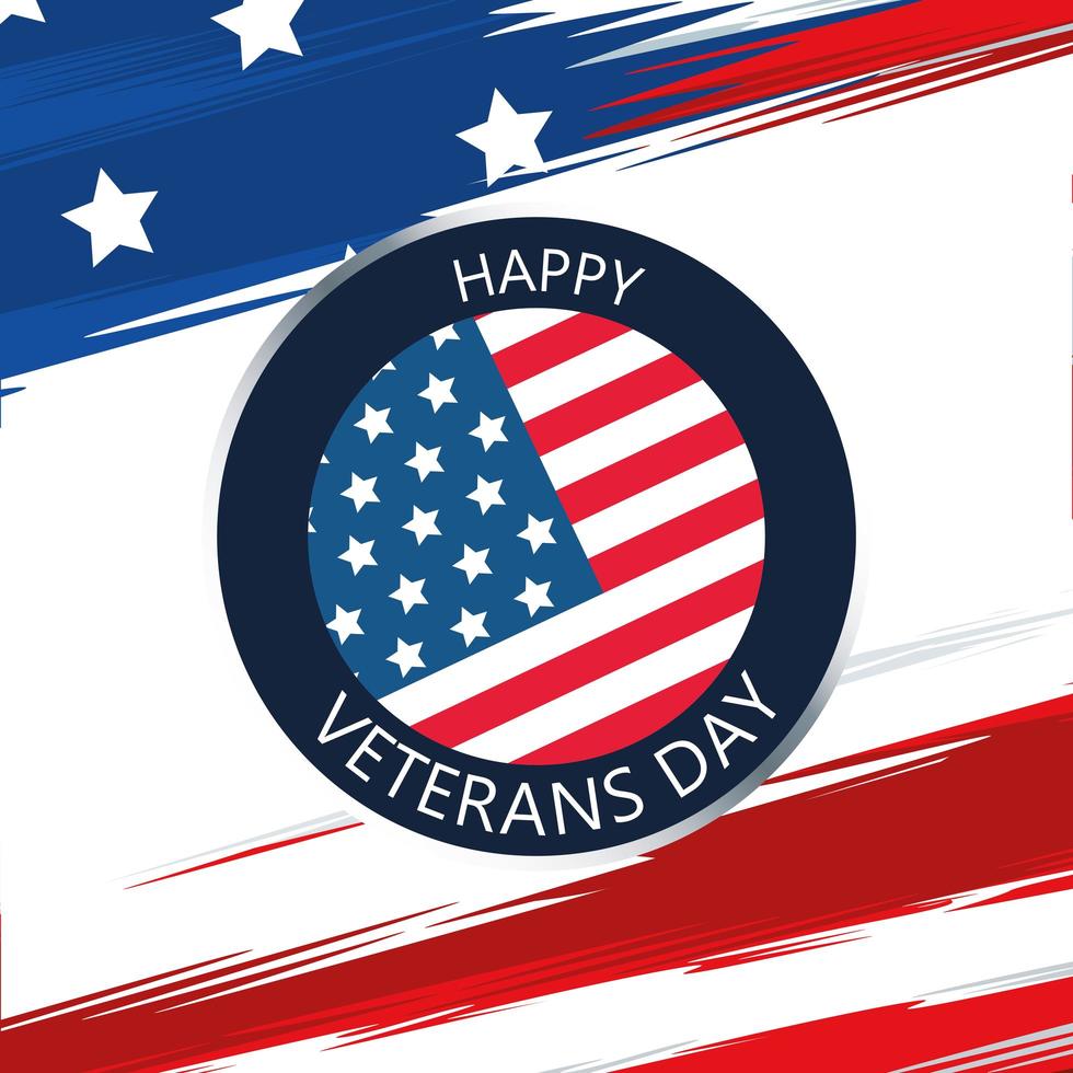 Happy Veterans Day Schriftzug in Button mit USA Flag Hintergrund vektor