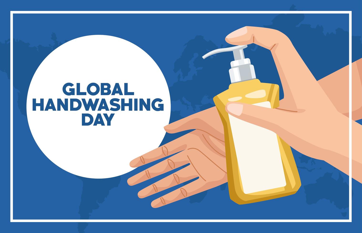 global handtvättdagskampanj med händer med tvålflaska vektor