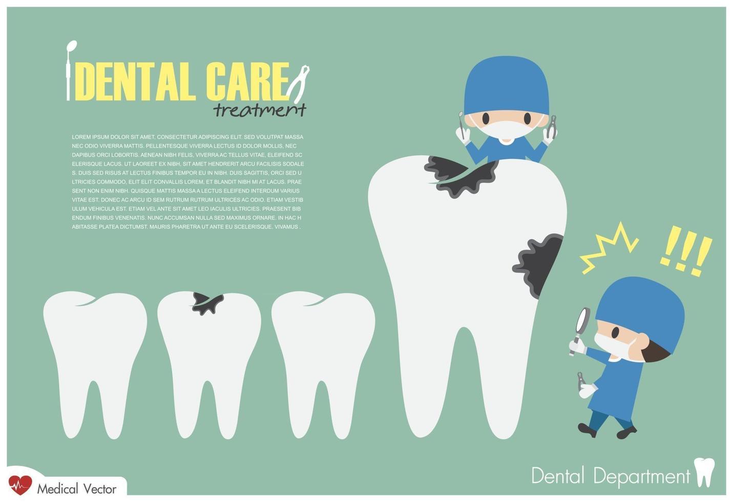 tandläkare hålla förstoringsglas och leta efter tandkaries och skrämma eftersom det är stor tandhålighet vektor platt design