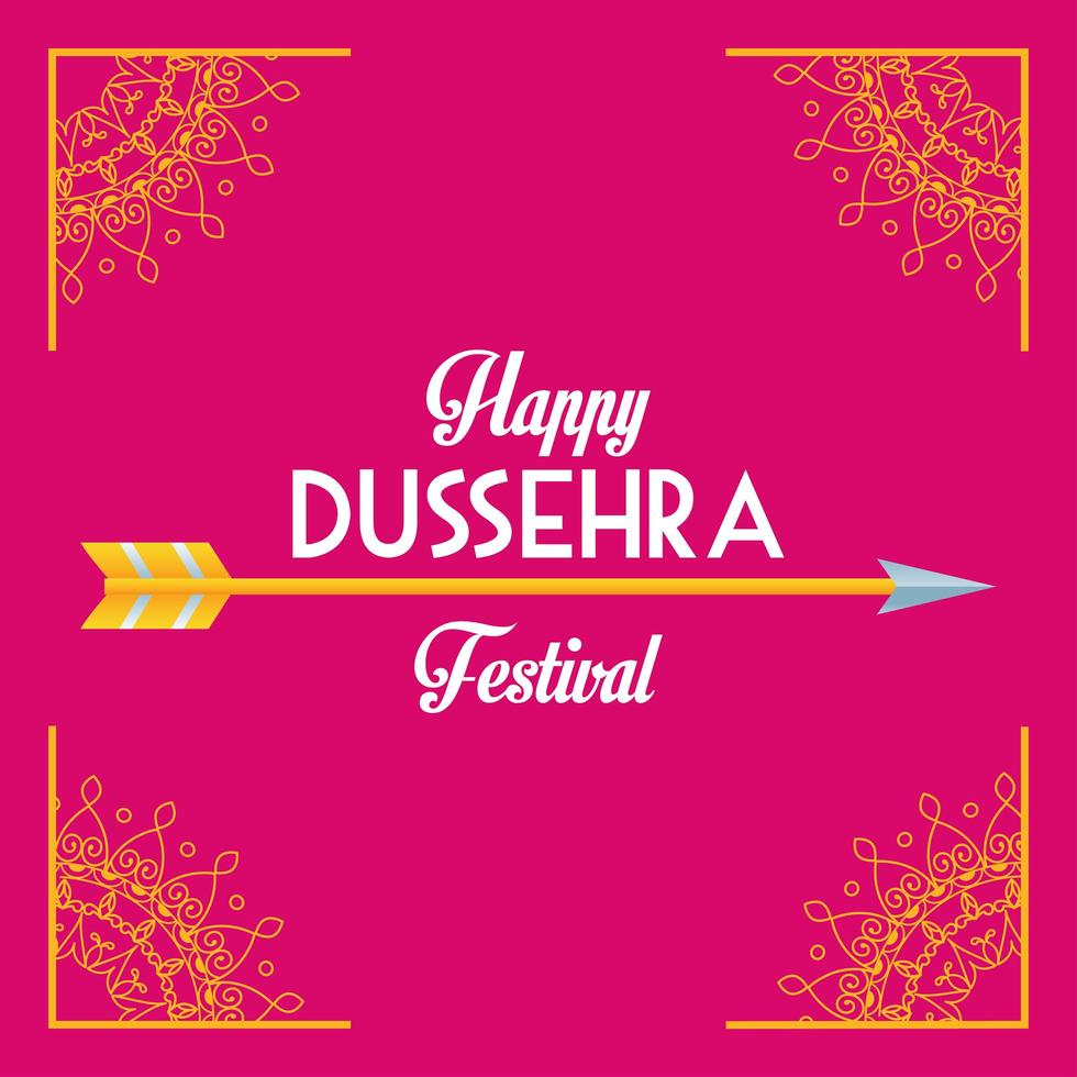 Happy Dussehra Festival Poster mit Schriftzug und Pfeil vektor