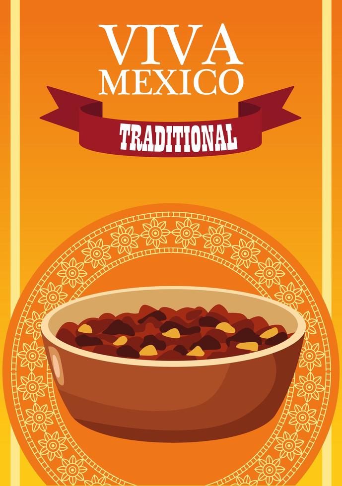 viva mexico bokstäver och mexikansk mat affisch med refried bönor vektor
