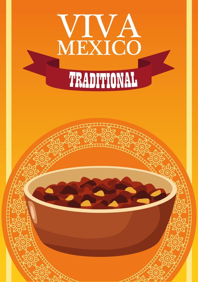 Viva Mexico Schriftzug und mexikanisches Essen Poster mit Refried Beans re vektor