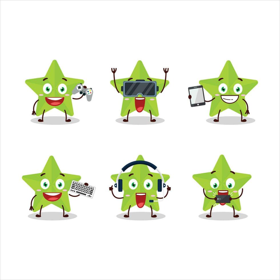 Neu Grün Sterne Karikatur Charakter sind spielen Spiele mit verschiedene süß Emoticons vektor