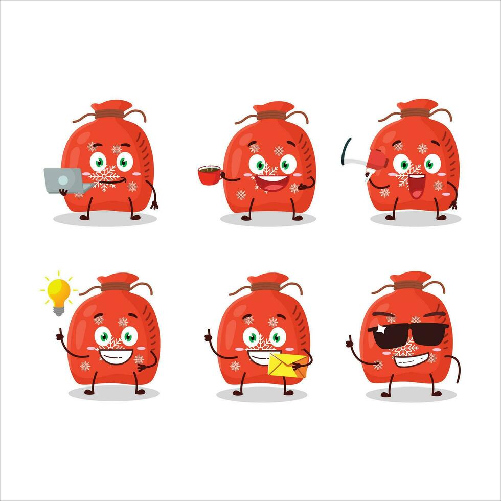 rot Santa Tasche Karikatur Charakter mit verschiedene Typen von Geschäft Emoticons vektor