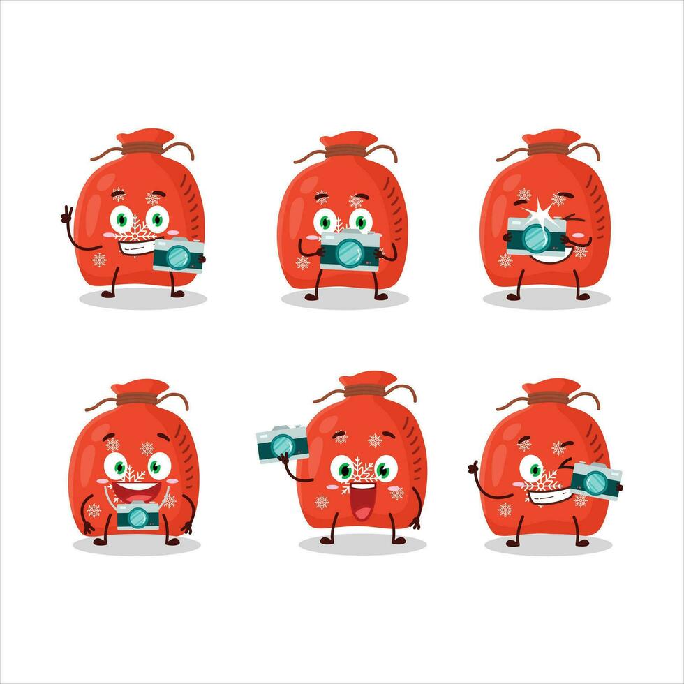 Fotograf Beruf Emoticon mit rot Santa Tasche Karikatur Charakter vektor