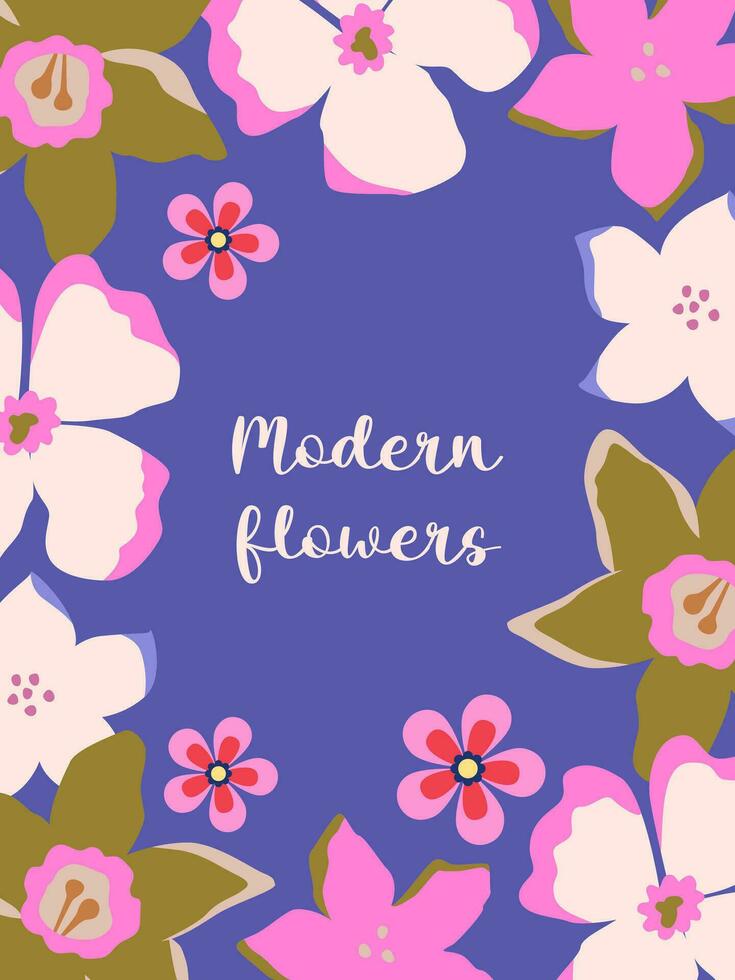 modern Jahrgang Fett gedruckt Blumen. Blumen- Rahmen mit Platz zum Text, Beschriftung. Hochzeit und Geburtstag Einladung Vorlage. Poster, Banner, Flyer, Abdeckung, Karte Design. vektor