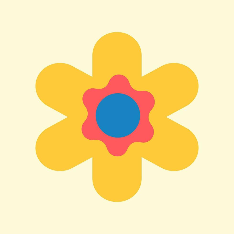 Platz retro Blume Poster. süß Vektor Blumen- Muster, Jahrgang Stil retro Poster, Gelb minimalistisch Muster.