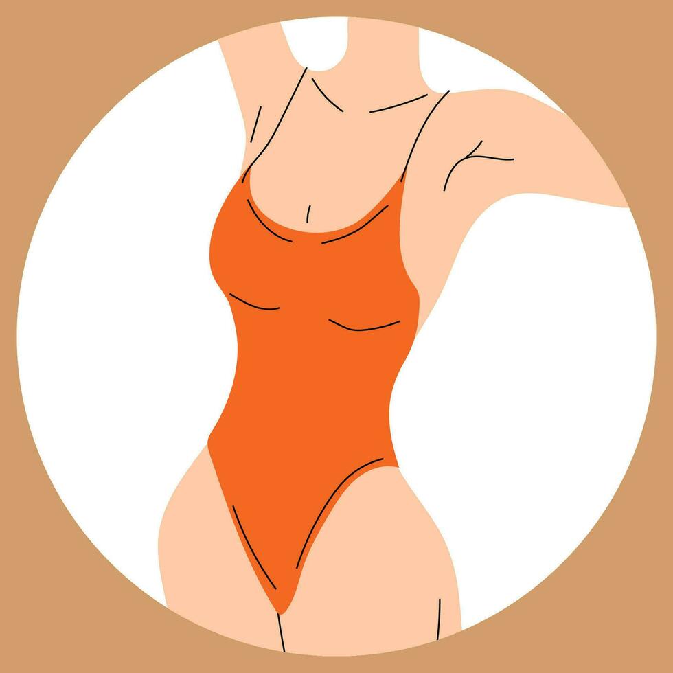 kvinna i bikini. strand underkläder. kärlek och acceptera några kropp typ. friska kropp, kropp positiv, fett godkännande rörelse, livsstil och mode begrepp. hand dragen vektor illustration