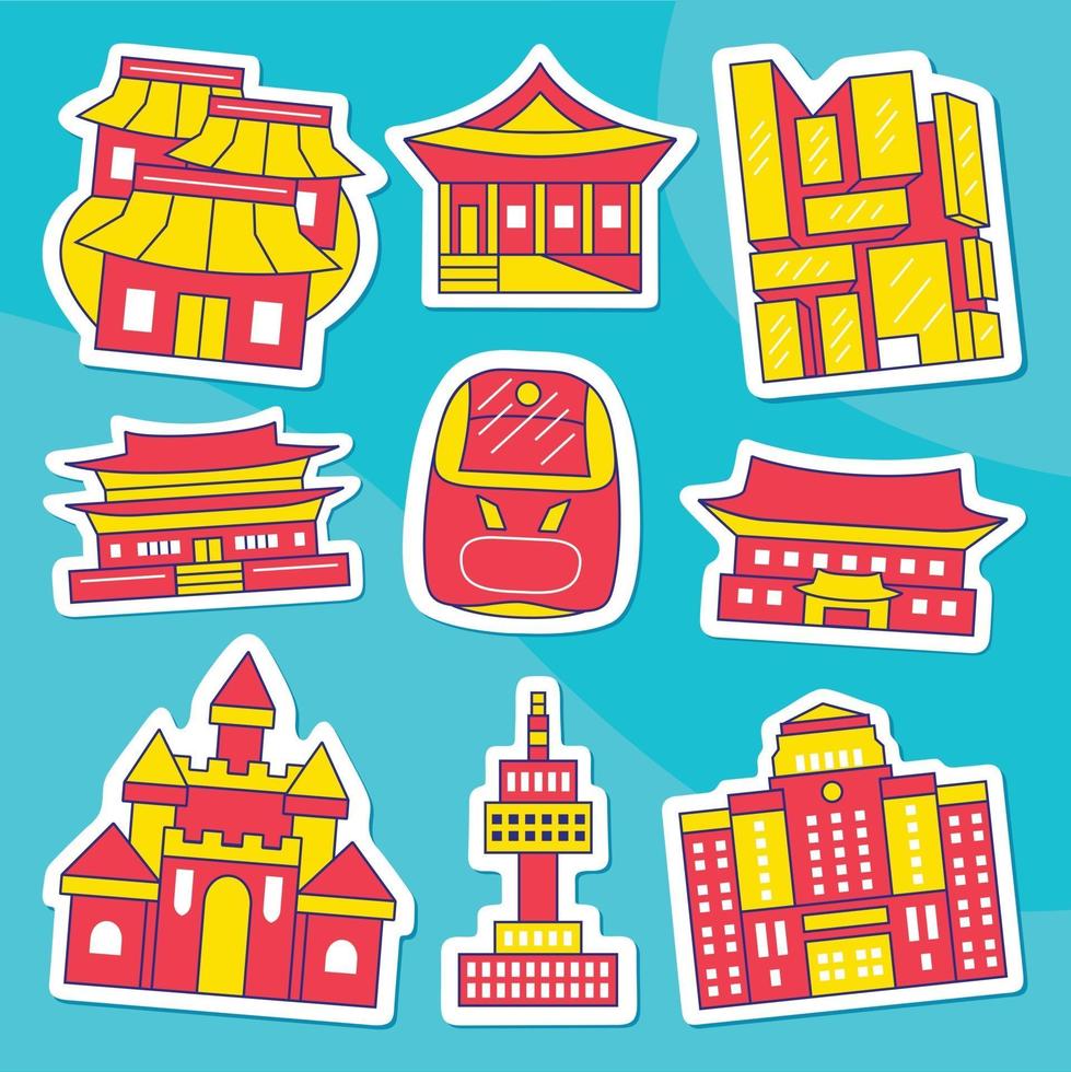 Seoul Sticker Pack im Flat Design Style vektor