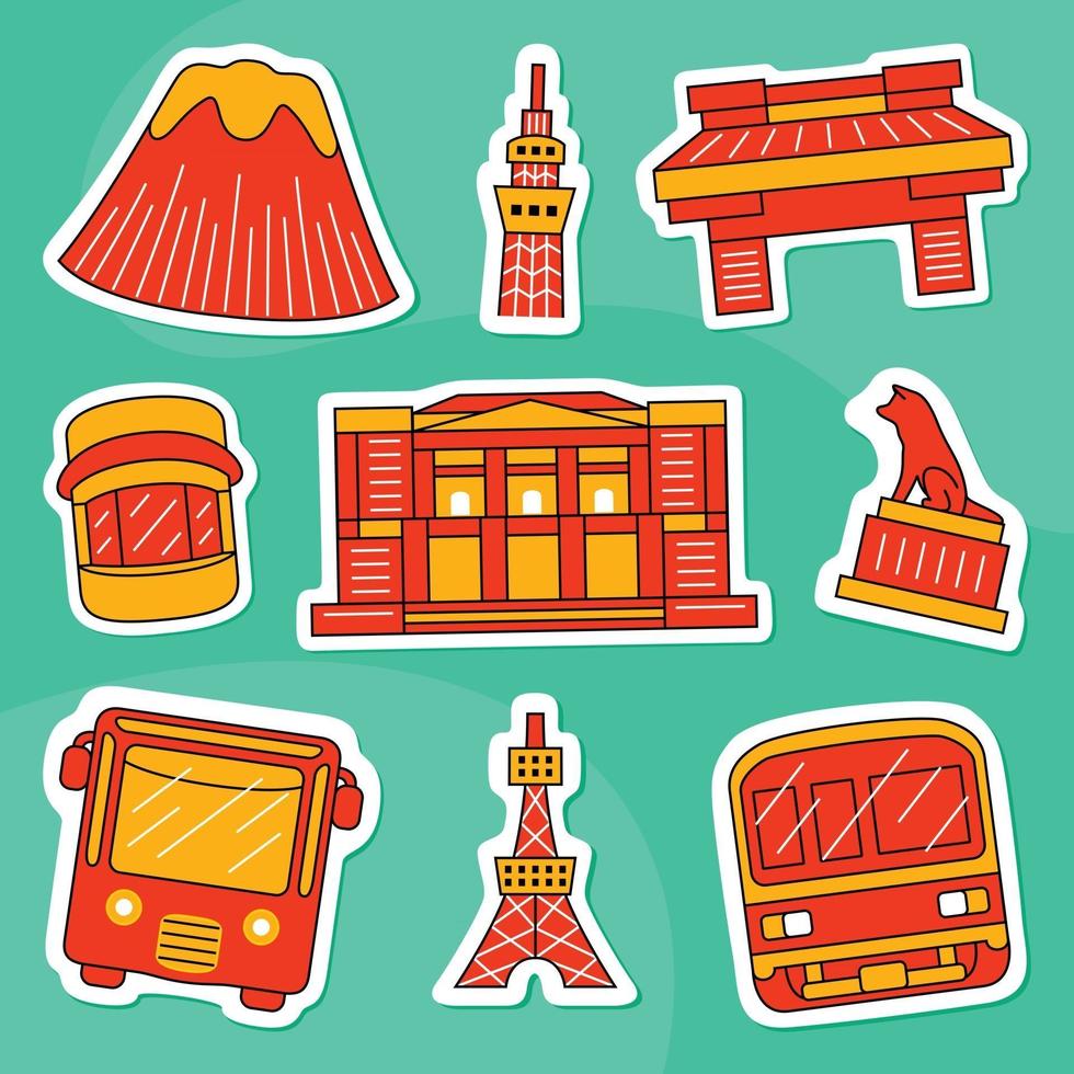 Tokyo Sticker Pack im Flat Design Style vektor