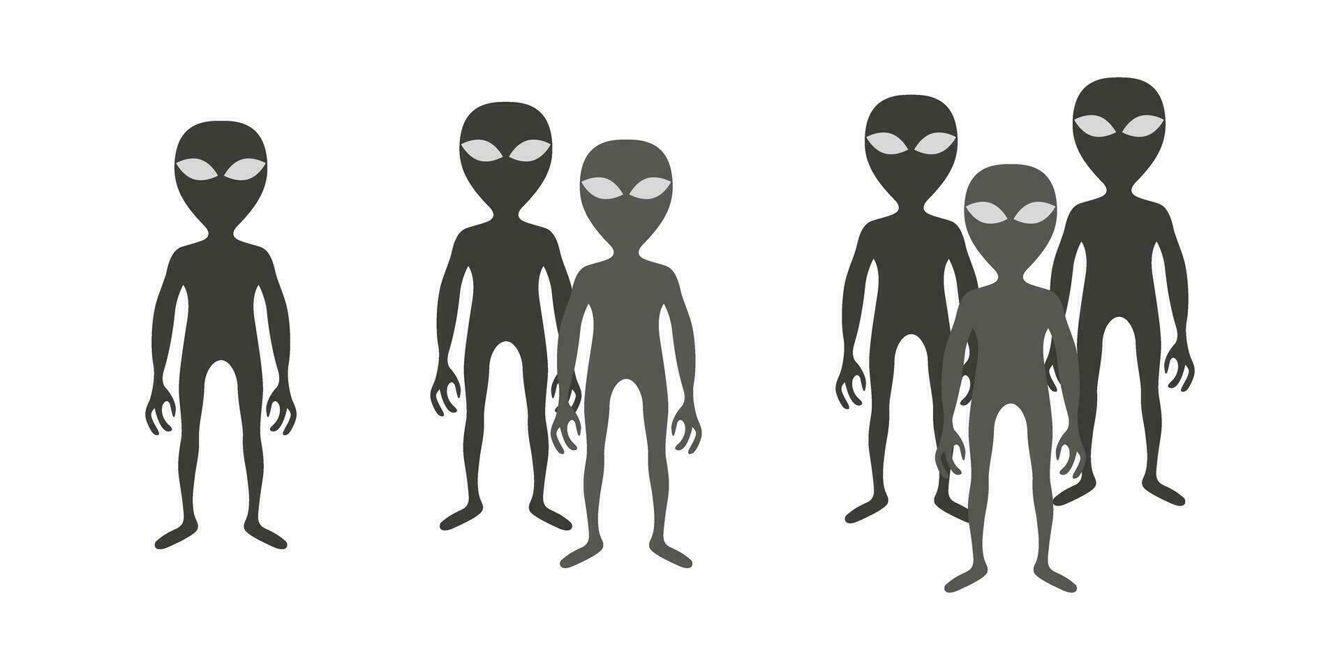 Aliens Satz. grau Außerirdischer Kreaturen im eben Stil isoliert auf Weiß Hintergrund. außerirdisch Leben form. Vektor Illustration.