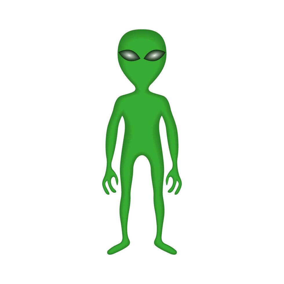 de grön utomjording står på hans full höjd. ett utomjording från annan planet i yttre Plats. grön man 3d. vektor illustration.