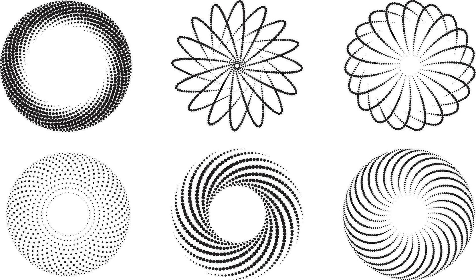 uppsättning av spiral virvel rörelse element, virvla spiraler prickar vektor. vektor