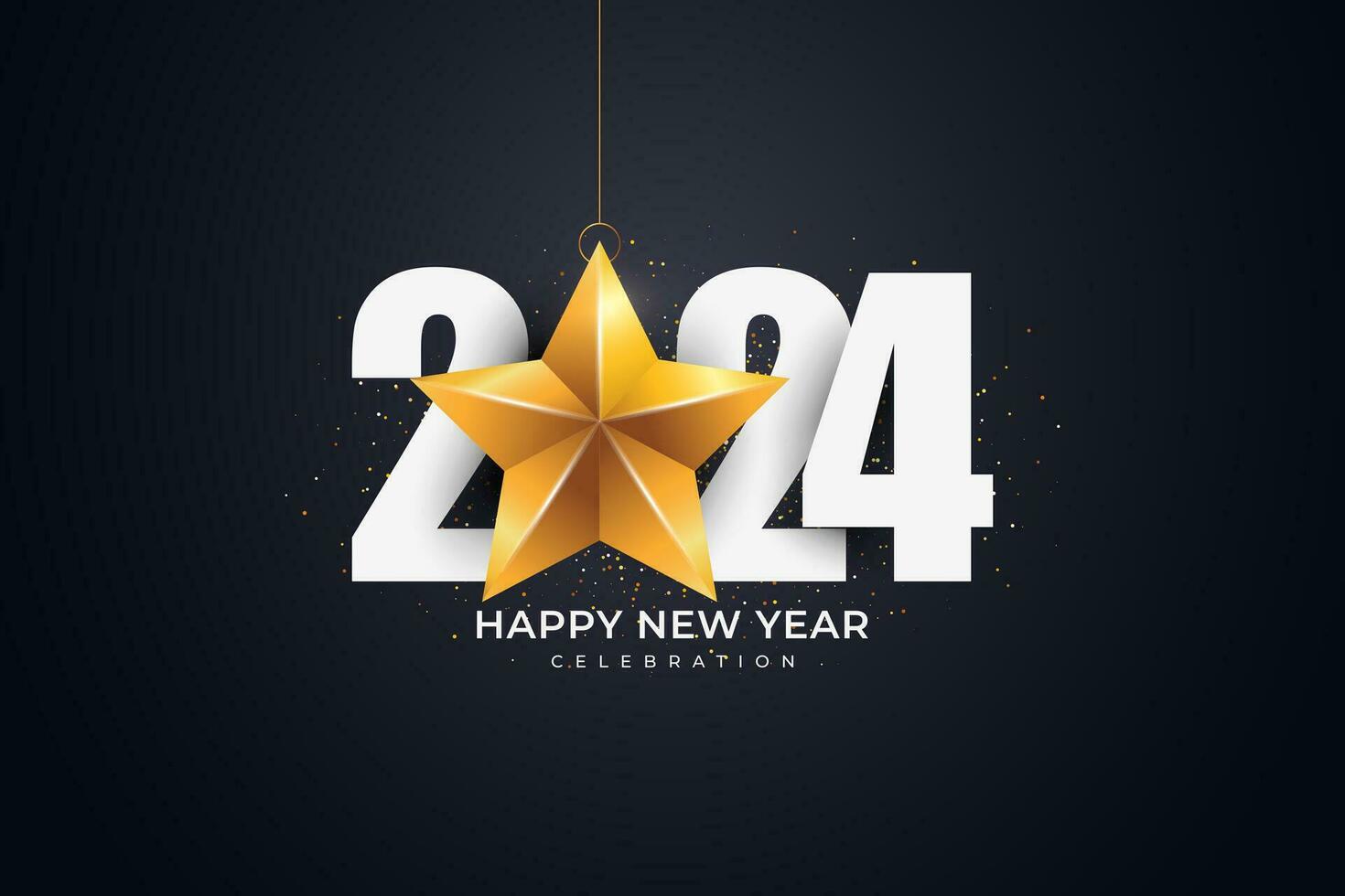 glücklich Neu Jahr 2024. festlich realistisch Dekoration. feiern 2024 Party auf ein dunkel Hintergrund vektor