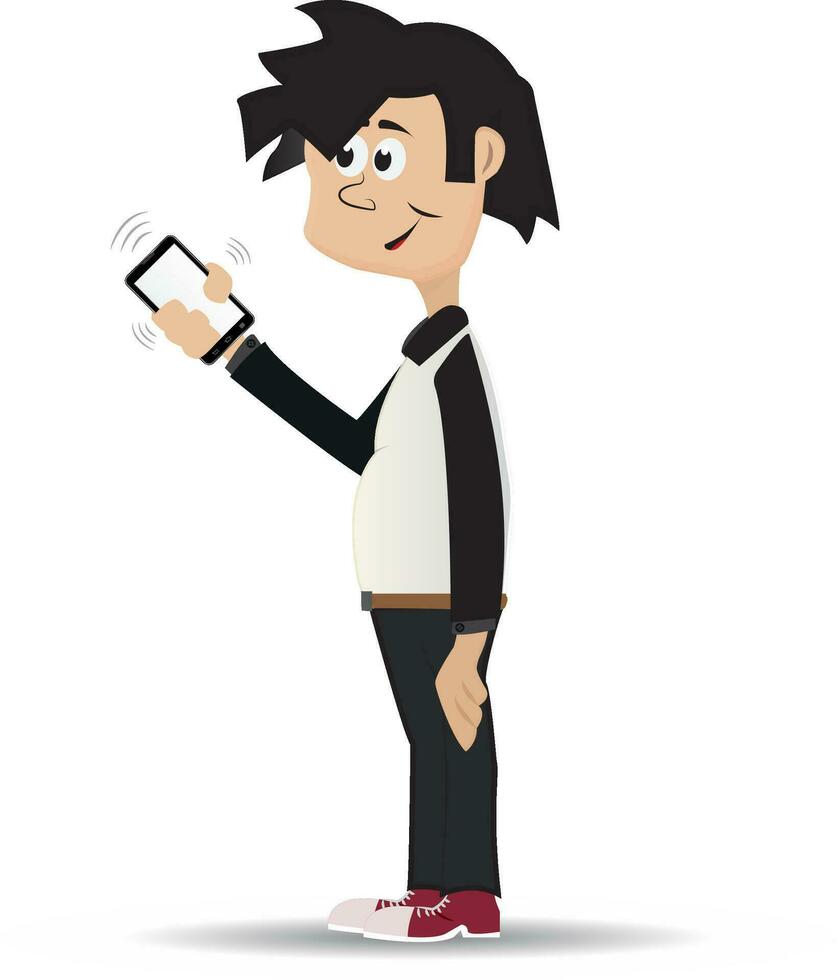 Karikatur Teenager anstrengend seine Telefon vektor