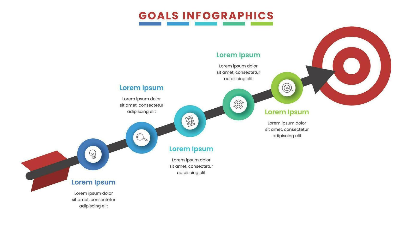 5 Schritte oder Möglichkeit Infografik Geschäft mit Pfeil und Ziel zum Geschäft Zeitleiste Präsentation Infografik vektor