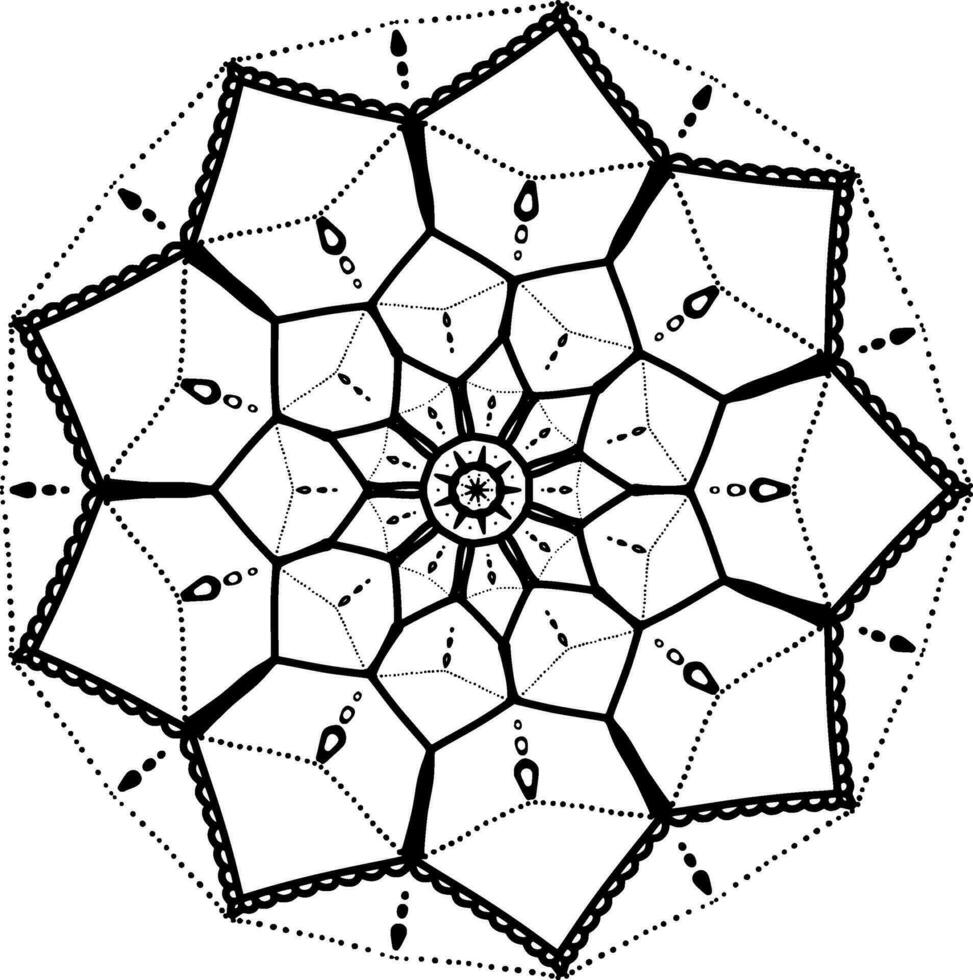 einfarbig ethnisch Mandala Design. Anti-Stress Färbung Seite zum Erwachsene. Hand gezeichnet schwarz und Weiß Vektor Illustration