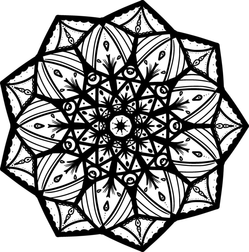 svartvit etnisk mandala design. anti-stress färg sida för vuxna. hand dragen svart och vit vektor illustration