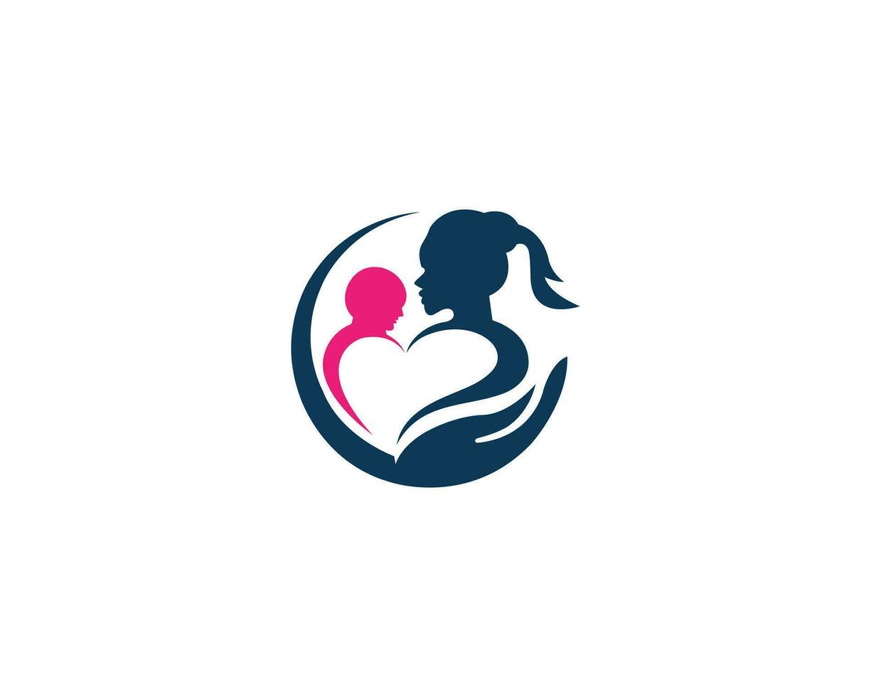 Frau halten ein Neugeborene Baby im Liebe Symbol Logo Design Vektor. vektor