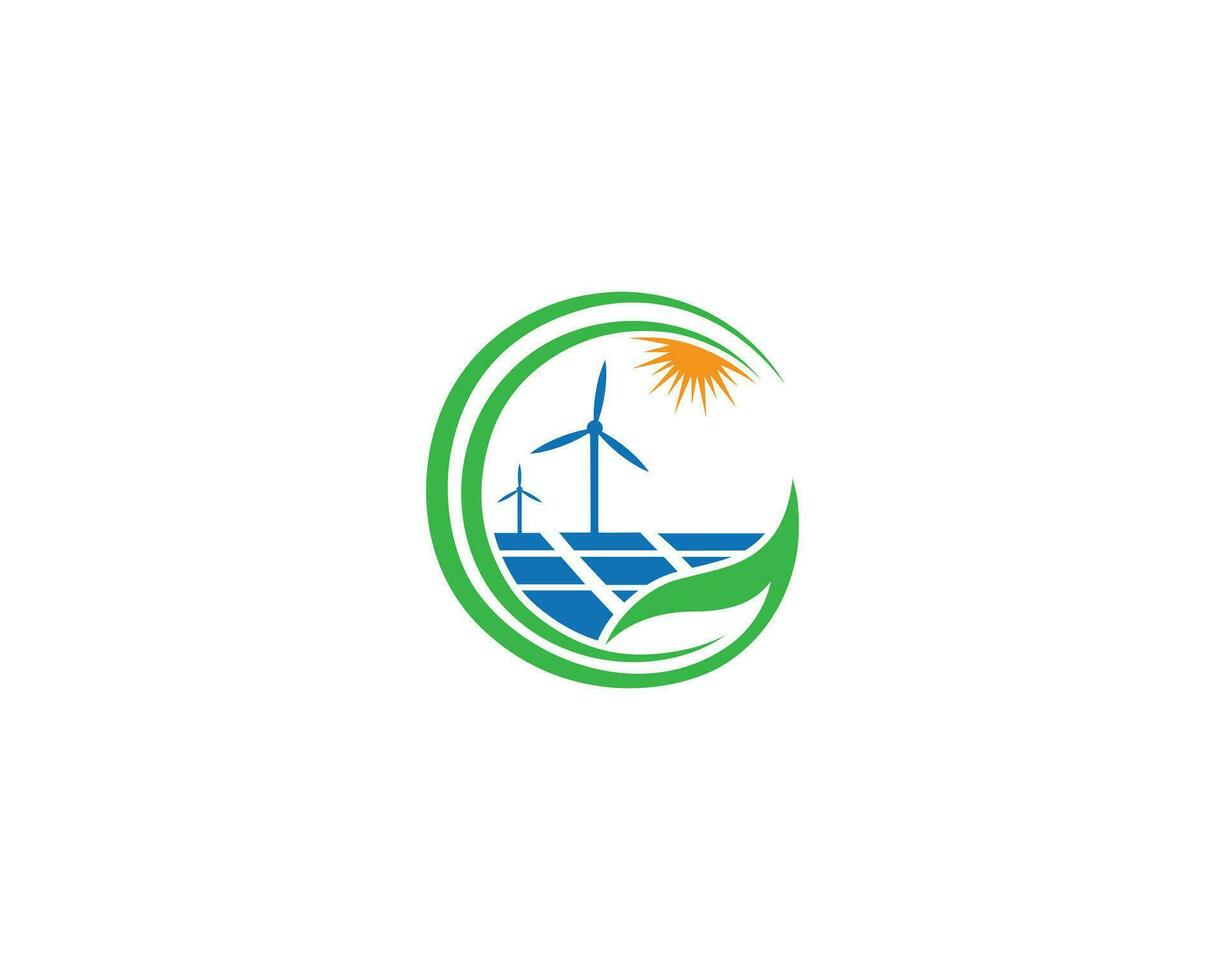 abstrakt Wind Turbine sauber Energie Logo Design Symbol modern Windmühlen Vektor. vektor