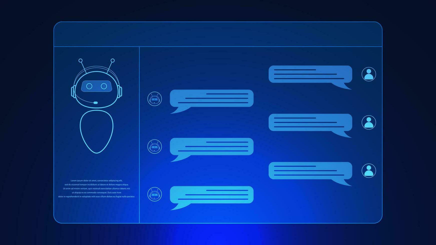 ai chatt bot med robot. digital chatbot. människor fråga och svar mottagen. virtuell assistent med smart artificiell intelligens ai teknologi begrepp bakgrund. vektor illustration.