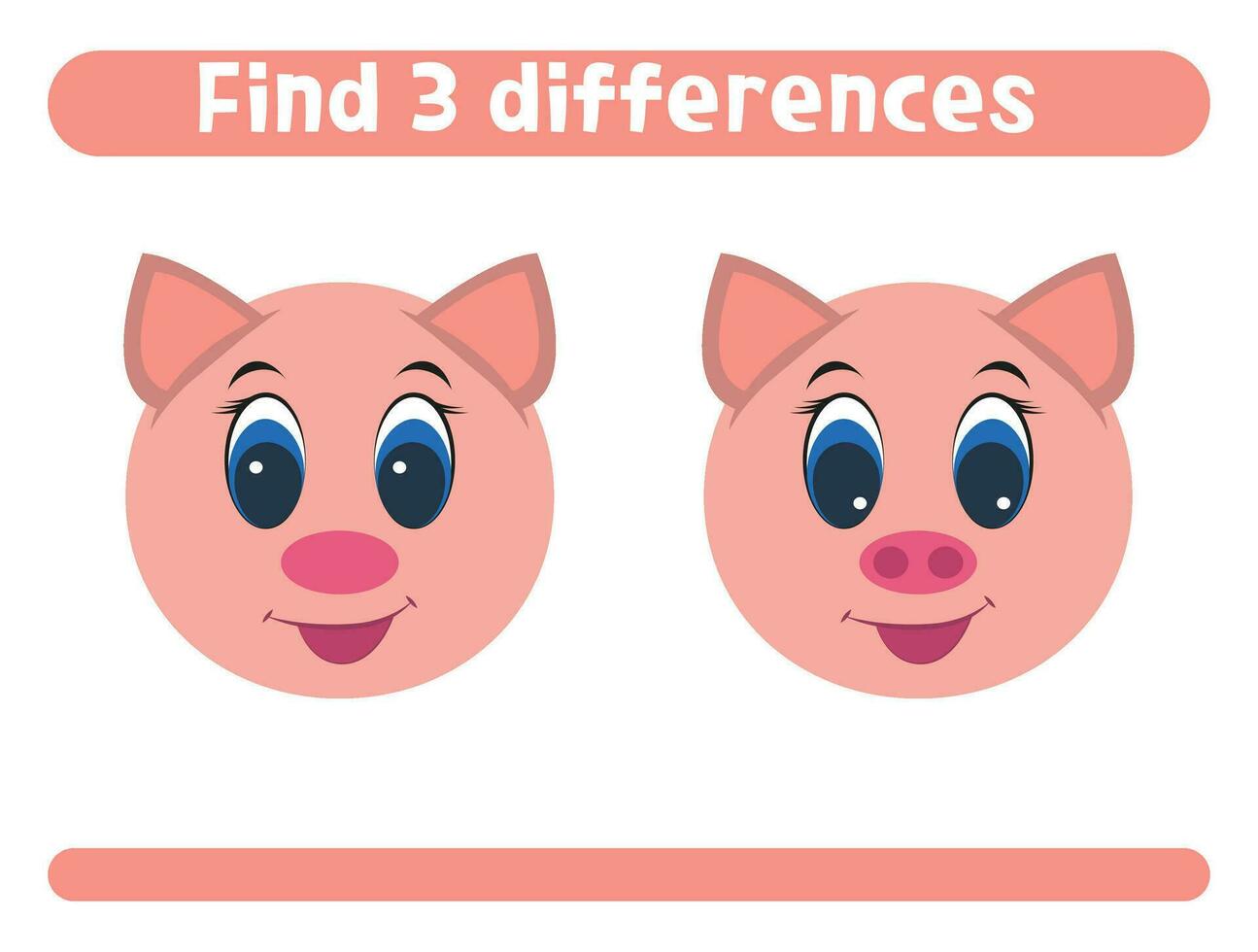 finden drei Unterschiede süß Karikatur Schwein Arbeitsblatt zum Kinder vektor