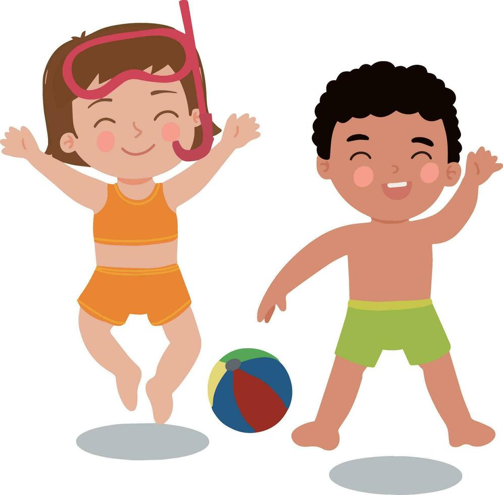Porträt zwei Kinder toodler jung Junge und Mädchen haben Spaß Sommer- Zeit beim Strand Illustration vektor