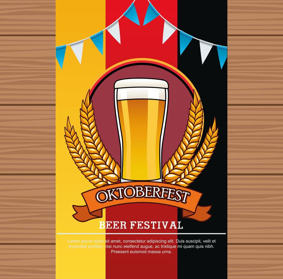 oktoberfest firande kort med öl drink i glas och kransar vektor