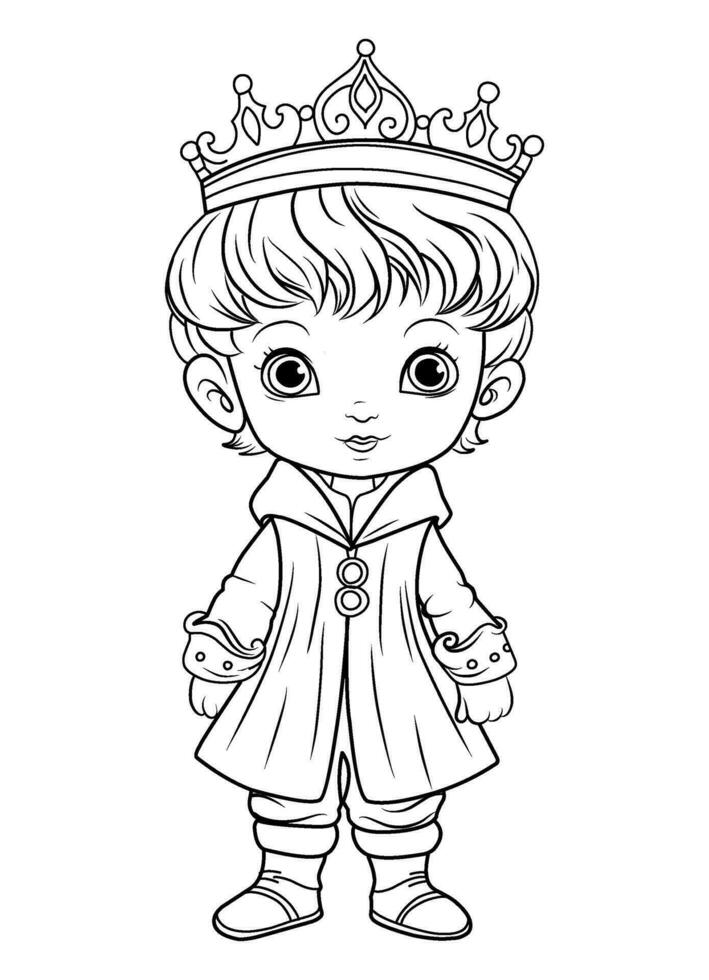 prins färg sida. färg sida prins i en krona och kunglig kläder vektor