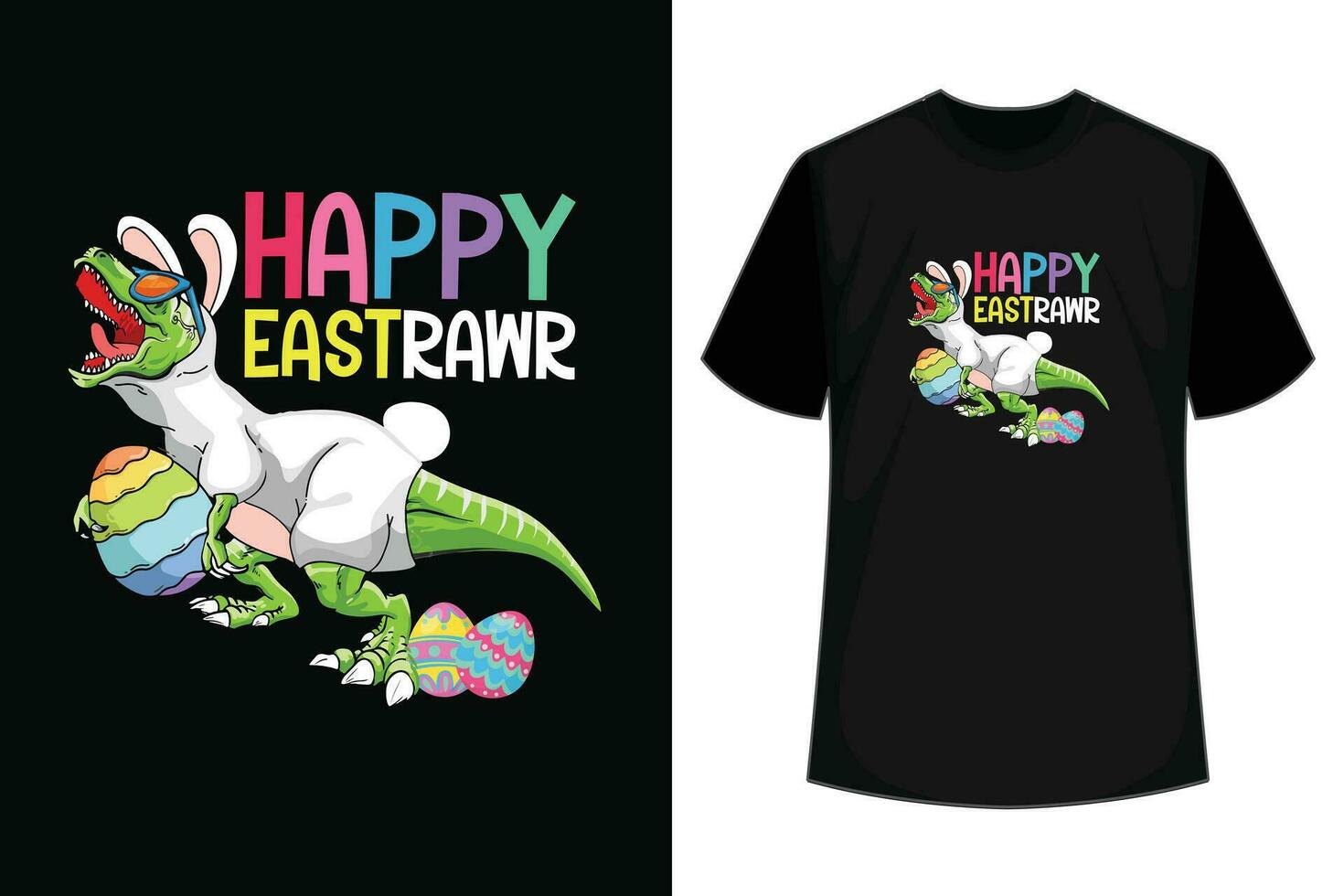 påsk dag dinosaurie rolig Lycklig eastrawr t rex påsk t-shirt design. vektor
