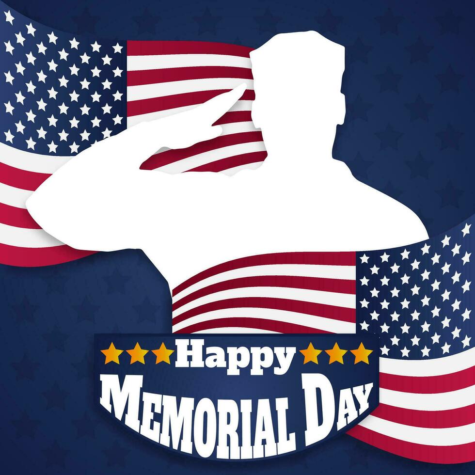 minnesmärke dag bakgrund med amerikan flagga och silhuett av soldat. vektor illustration