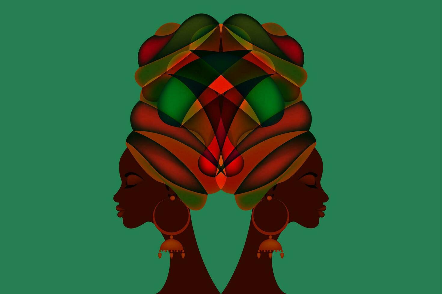 porträtt skön afro kvinna. shenbolen ankara huvudduk kvinnor afrikansk traditionell headtie scarf turban. kente huvud wraps afrikansk stam- batik tyg design. vektor kvinnor mångfald begrepp bakgrund