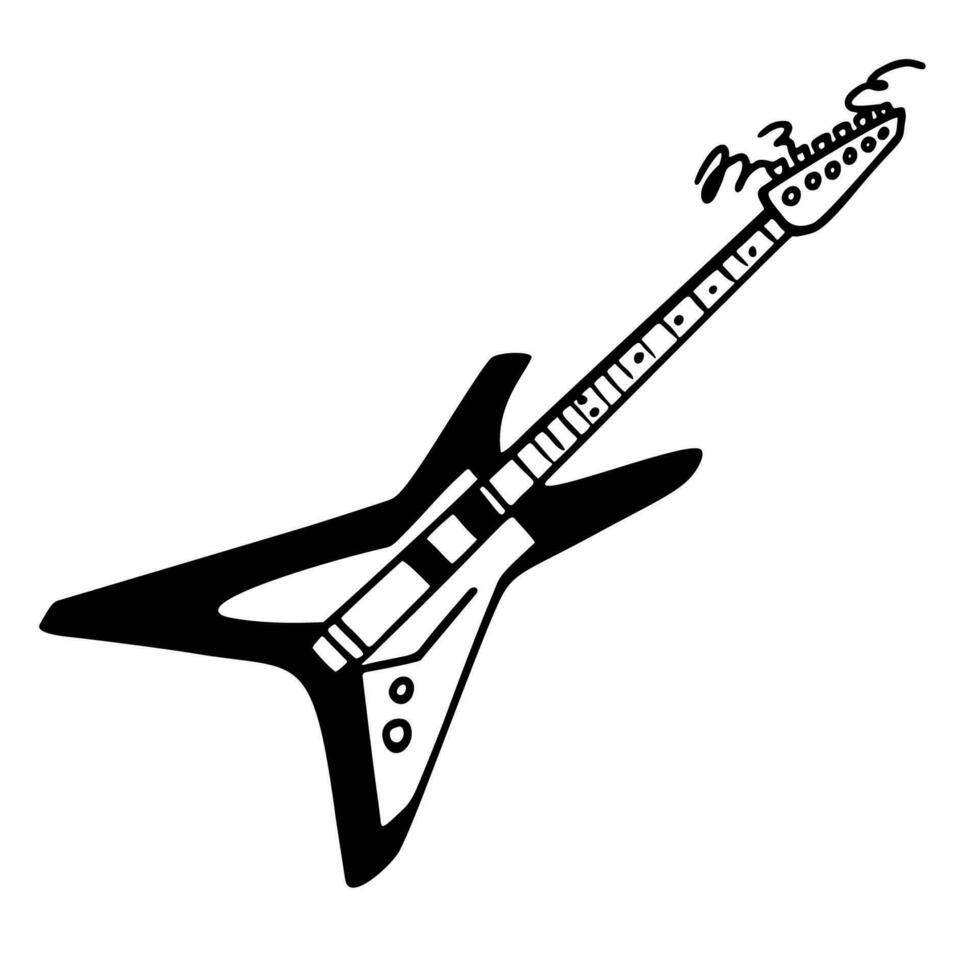 Punk Felsen Sammlung. elektrisch Gitarre einfarbig Symbol, sternförmig Stealth Felsen Gitarre. Vektor Illustration auf Weiß Hintergrund.
