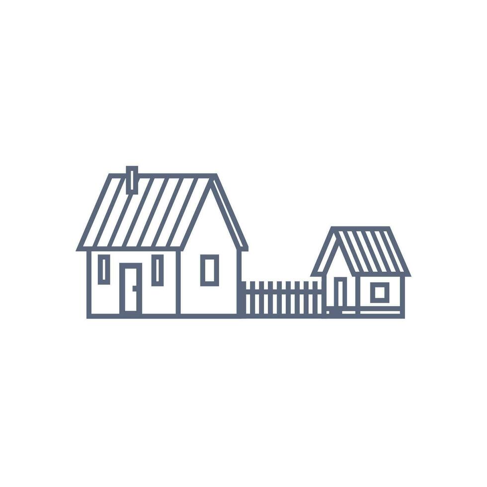 stuga linje ikon - by hus eller trä- stuga i linjär stil på vit bakgrund. vektor illustration.