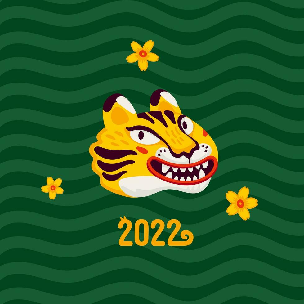 Tiger Neu Jahr Karte, glücklich 2022 Neu Jahr Karte mit Tiger s Gesicht das Symbol von Chinesisch Neu Jahr. organisch eben Stil Vektor Illustration.