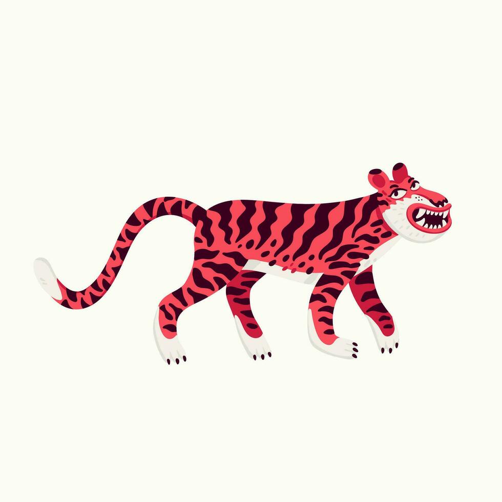 Tiger Vektor Illustration, Karikatur Rosa Tiger - - das Symbol von Chinesisch Neu Jahr. organisch eben Stil Vektor Illustration auf Weiß Hintergrund.