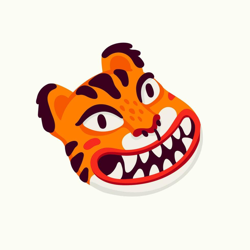 Tiger Vektor Kopf, Karikatur Tiger komisch Gesicht auf Weiß Hintergrund.