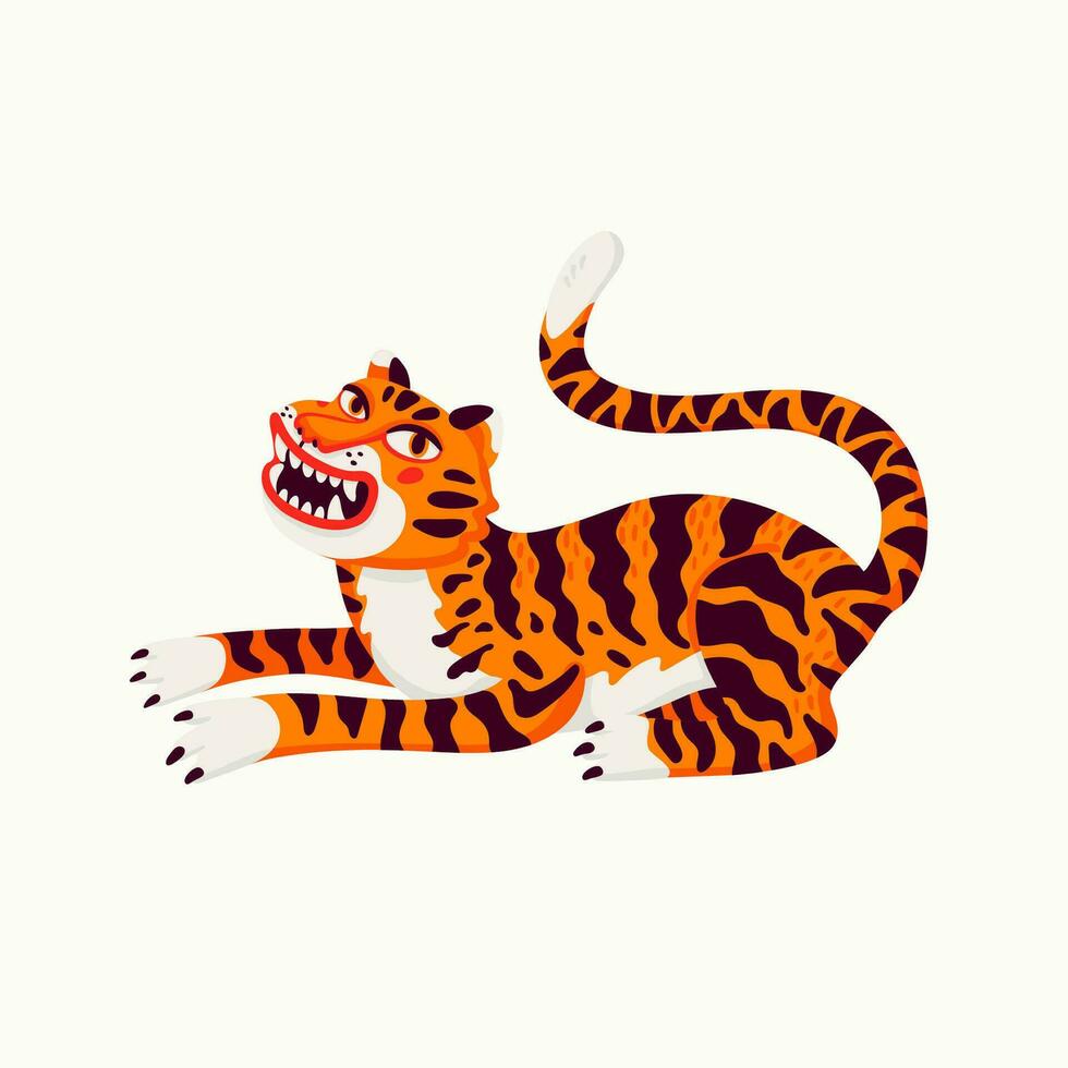 tiger vektor illustration, tecknad serie orange tiger - de symbol av kinesisk ny år. organisk platt stil vektor illustration på vit bakgrund.