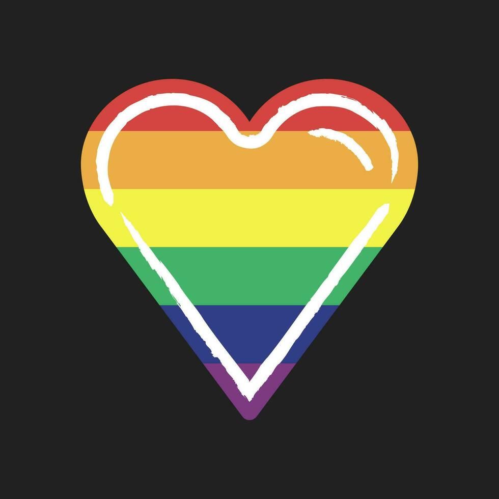 lgbtq stolthet kärlek symbol. hjärta formad regnbåge flagga hjärta. mångfald representation. vektor
