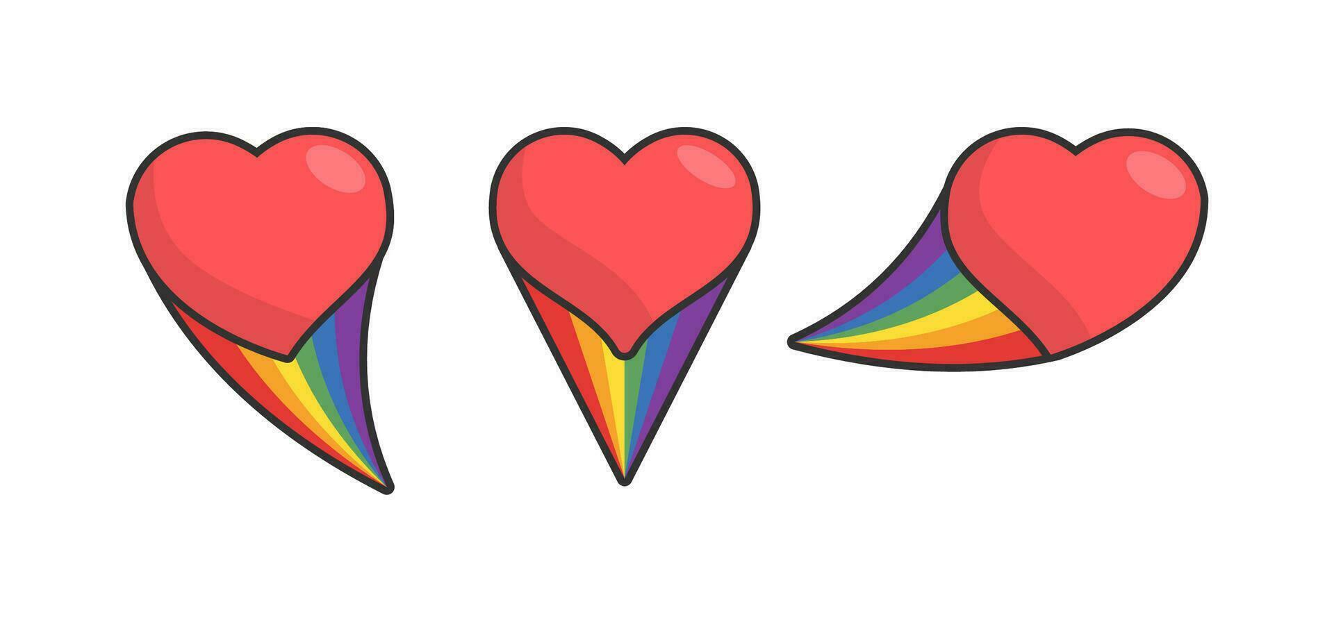 Herz Symbol mit Regenbogen Flagge Komet. Liebe Diversität, Stolz Monat Symbol. vektor