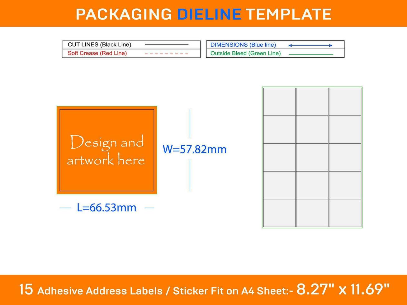 15 lim adress etiketter Död linje mall 66,533 x 57,82 mm vektor