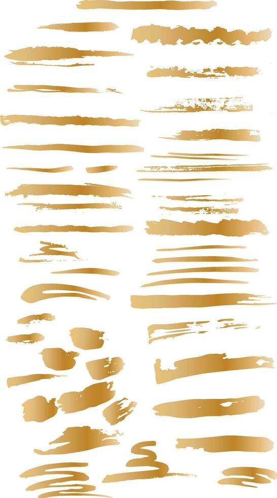 uppsättning av mässing guld konstnärlig borsta stroke funktioner svamp stämplar, stänk, torr borsta märken, och pastell penna texturer. vektor