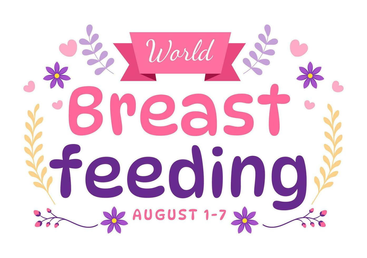 Welt Stillen Woche Vektor Illustration von Fütterung von Babys mit Milch von ein Frauen Brust im eben Karikatur Hand gezeichnet Vorlagen