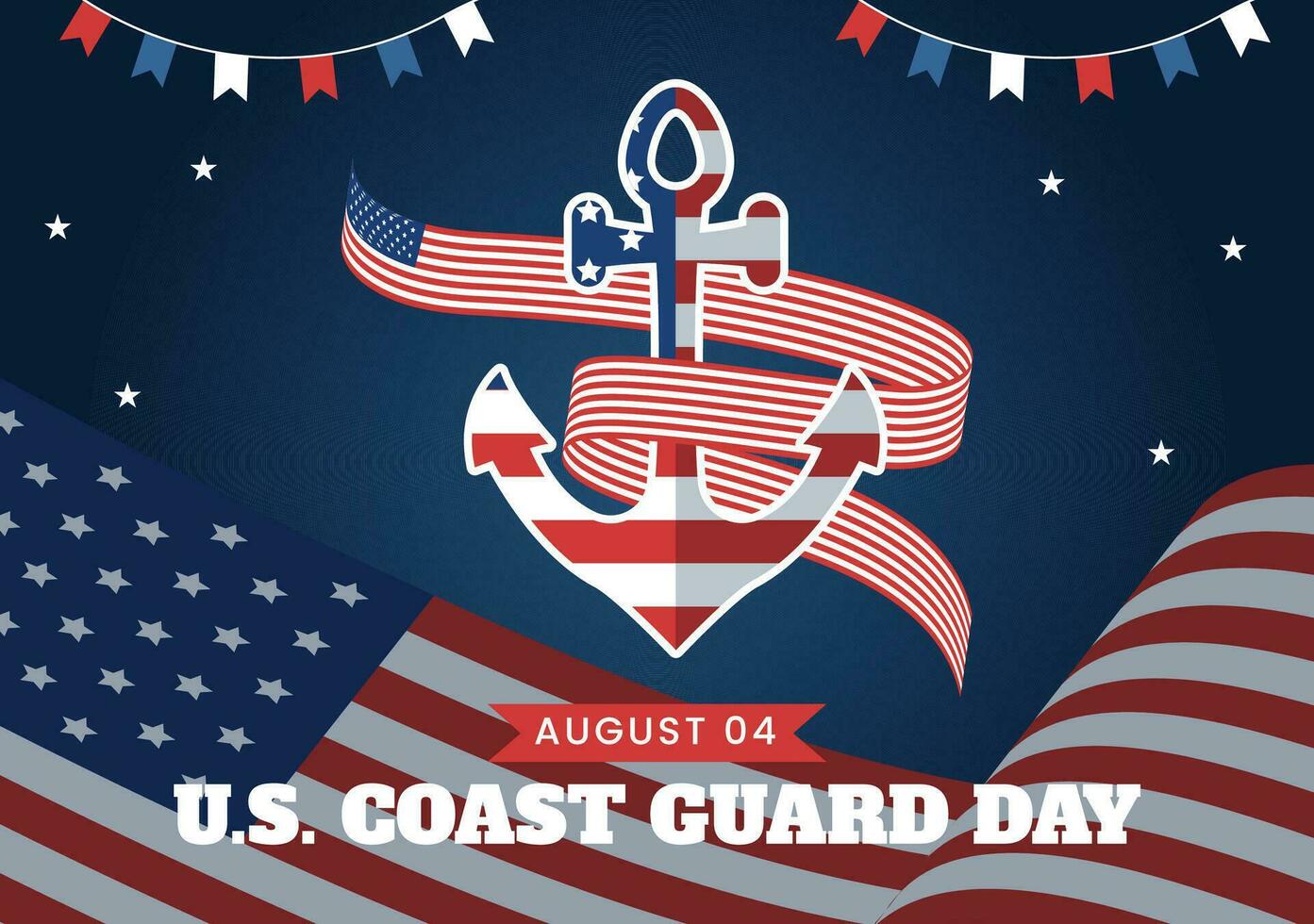 förenad stater kust vakt dag vektor illustration på augusti 4 med amerikan flagga och fartyg bakgrund i platt tecknad serie hand dragen mallar