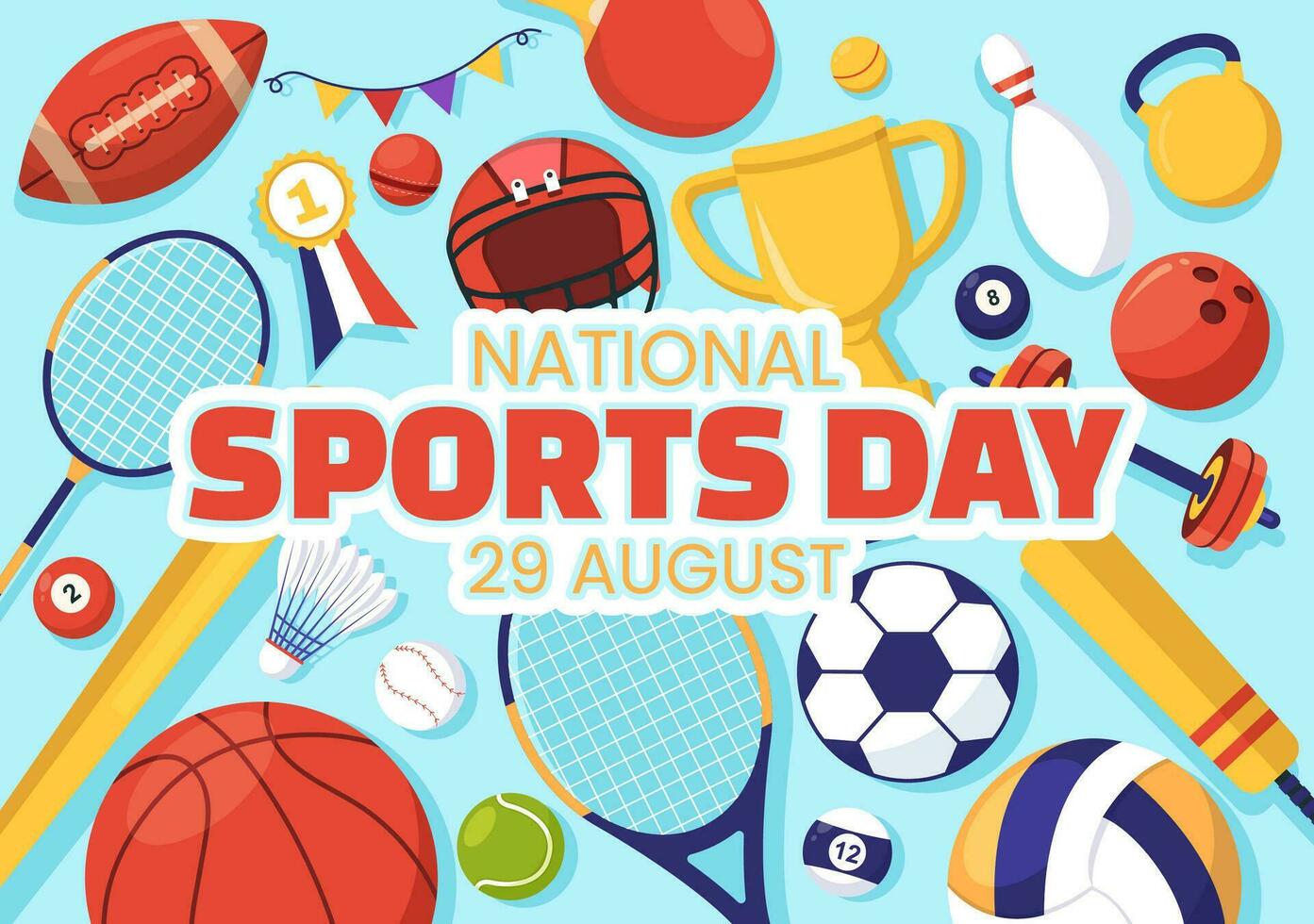 nationell sporter dag vektor illustration med Sport person från annorlunda sport i platt tecknad serie hand dragen landning sida bakgrund mallar