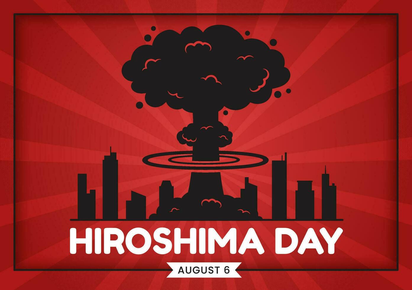 hiroshima dag vektor illustration på 6 augusti med fred duva fågel och kärn explosion bakgrund i platt tecknad serie hand dragen mallar